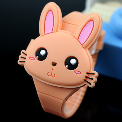 Lovely Rabbit Cartoon Children Watches Flip Cover Rubber Electronic Kids Watch for Boy Student Girls Clock Reloj Infantil Saati