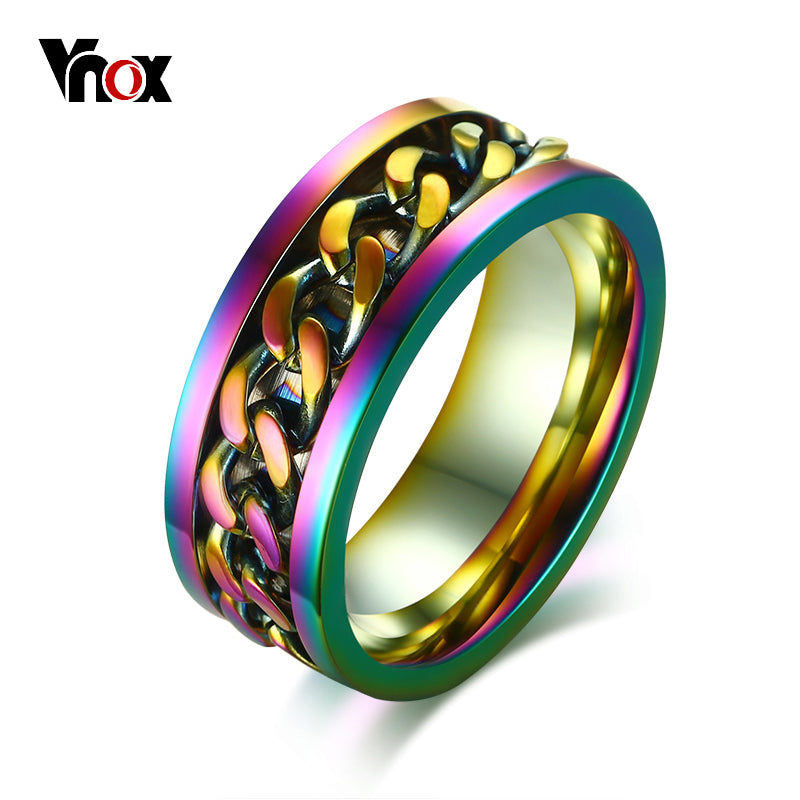 Vnox Stylish 8mm Flexible Rotatable Chain Ring for Men Stainless Steel Wedding Band Unisex Jewelry Multi Color Male Jewellry