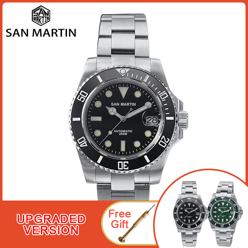 San Martin Diver Water Ghost Luxury Sapphire Crystal Men Automatic Mechanical Watches Ceramic Bezel 20Bar Luminous Date Window