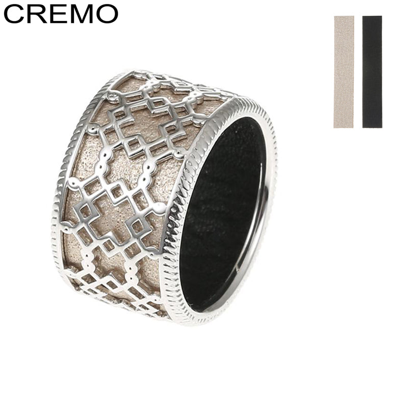 Cremo georgette Argent Ring For Woman Vintage Wide Sioux Finger Straps Reversible Leather Band Bague Fine Jewellry Holiday Gift