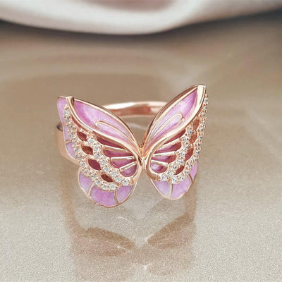 Bettyue For Ladies Dress Up Adorable Pink Butterfly Appearance Ring Alloy Romantic Crystal Jewellry Gift In Fashion Party