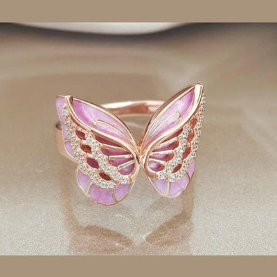 Bettyue For Ladies Dress Up Adorable Pink Butterfly Appearance Ring Alloy Romantic Crystal Jewellry Gift In Fashion Party