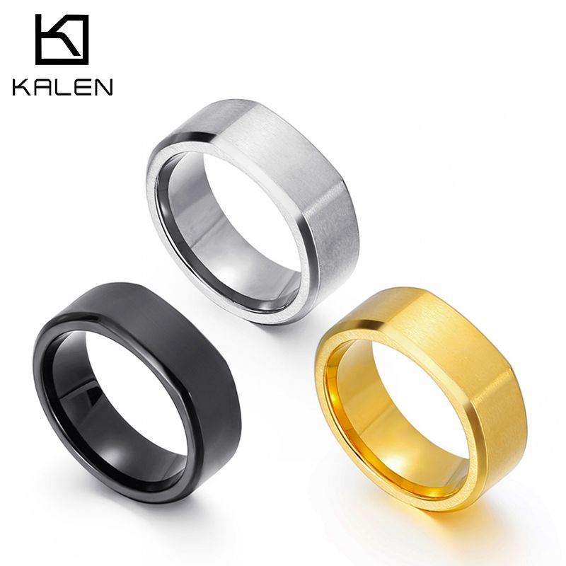 KALEN Fashion ID Signet Rings For Men Women Stainless Steel Gold   Black Finger Ring Masculino Biker Jewellry