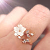 Delicate Zircon Crystal Leaf Shell Flower Adjustable Ring For Women Ladies Girls Rose Gold Color Finger Bague Jewellry Gift