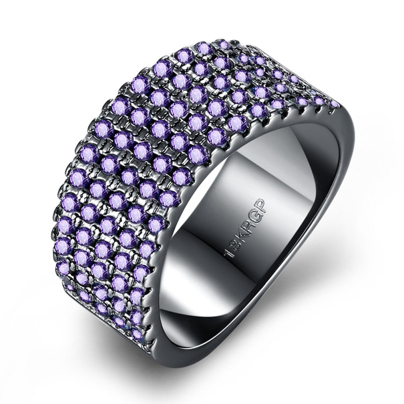 Elegant Purple Cubic Zirconia ring for women Black Gun plated Party fashion jewellry ring size 6 7 8 R2131